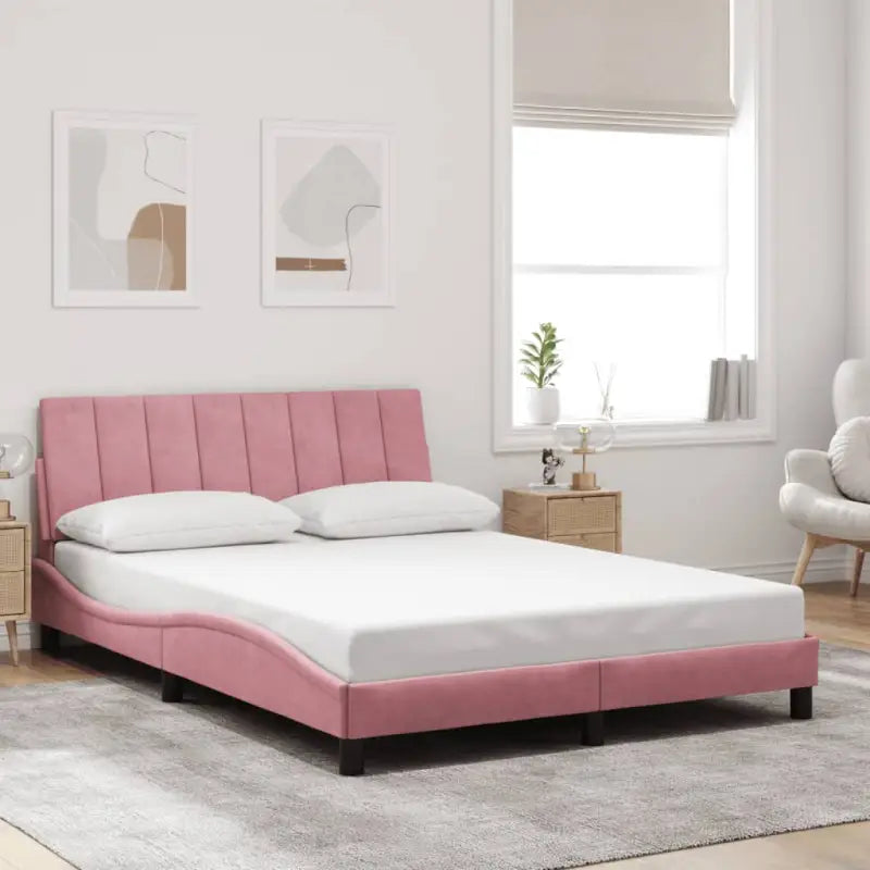 Donkergrijs bedframe met hoofdeinde en multiplex lattenbodem - Roze / 140 x 190 cm - Bedden & bedframes