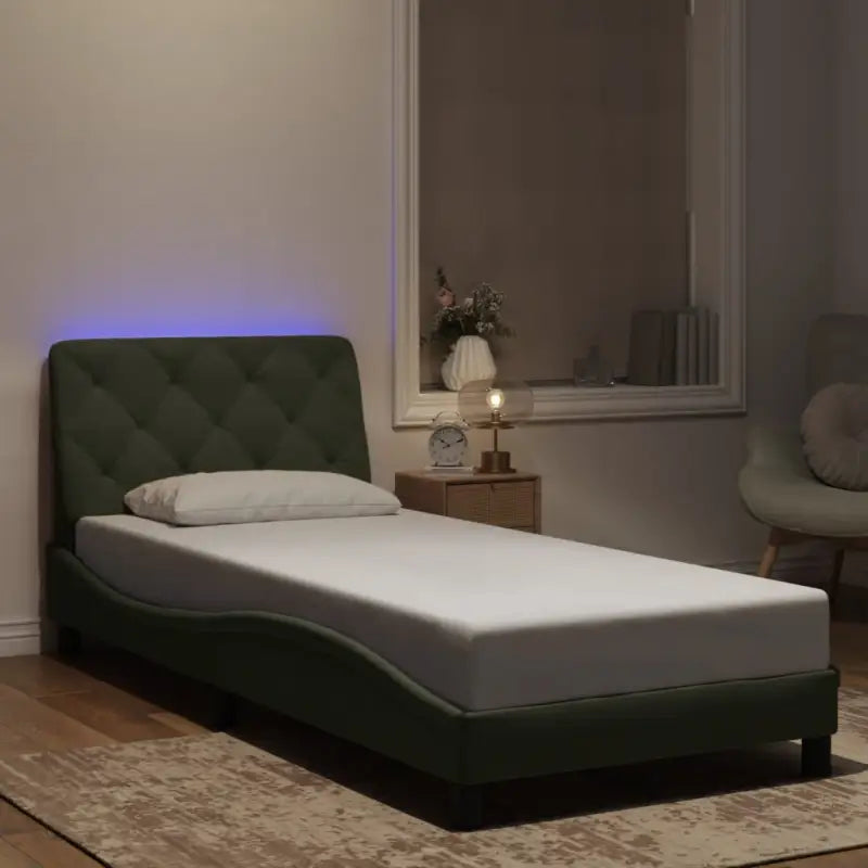 Donkergrijs bedframe met LED-verlichting en multiplex lattenbodem - Lichtgrijs / 90 x 190 cm - Bedden & bedframes