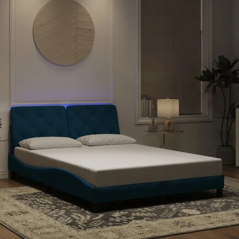 Donkergrijs bedframe met LED-verlichting en multiplex lattenbodem - Blauw / 140 x 190 cm - Bedden & bedframes
