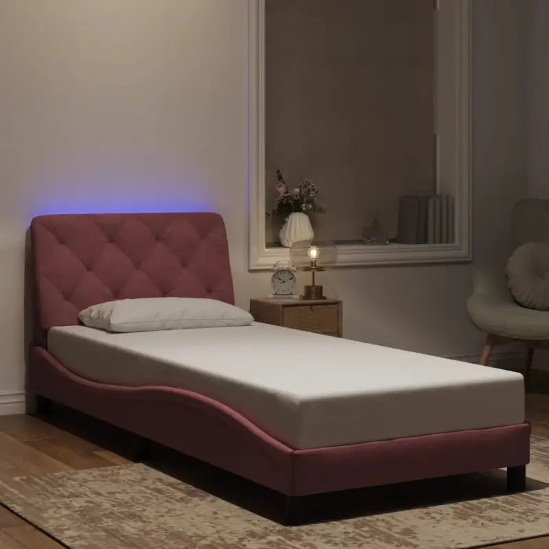 Donkergrijs bedframe met LED-verlichting en multiplex lattenbodem - Roze / 80 x 200 cm - Bedden & bedframes