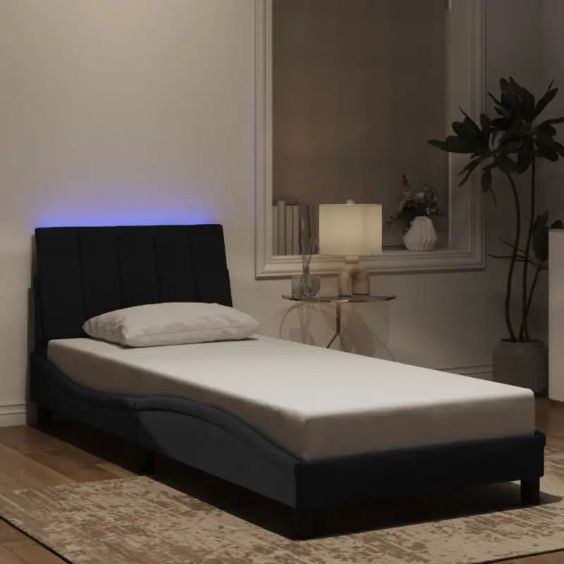 Donkergroen bedframe met LED-verlichting en multiplex lattenbodem - Zwart / 90 x 200 cm - Bedden & bedframes