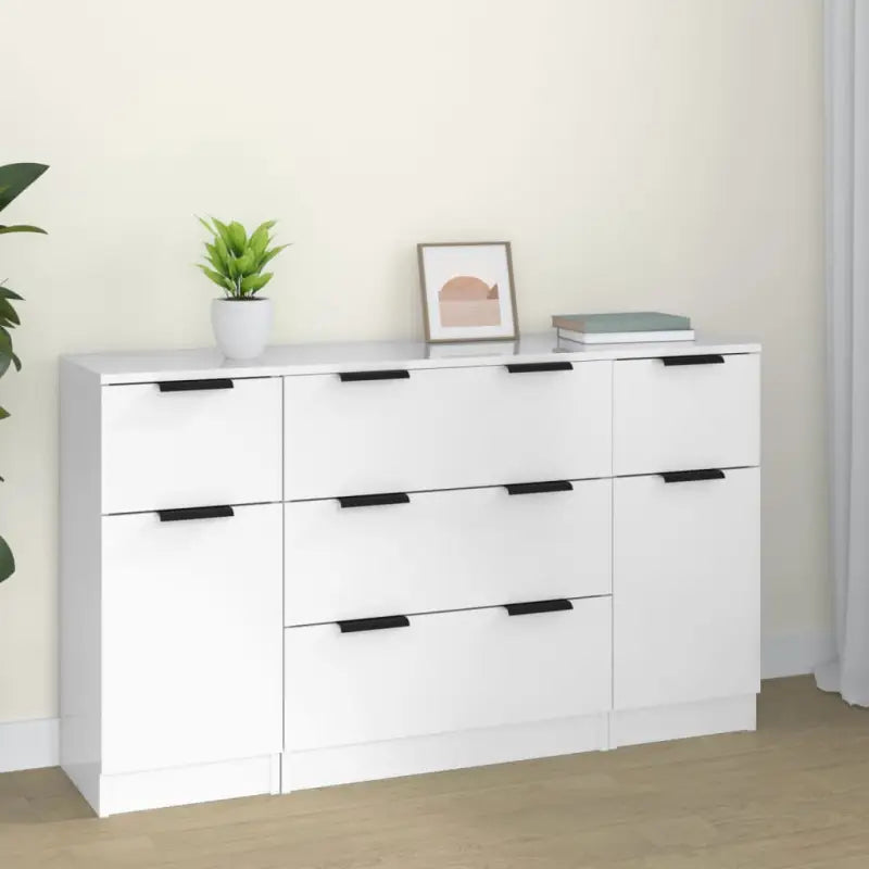 Dressoir in grijs Sonoma van bewerkt hout gemakkelijk schoon te maken - Hoogglans wit / 3 - Dressoirs & buffetkasten