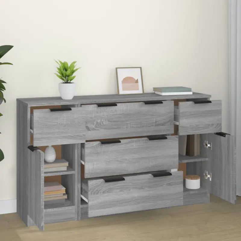 Dressoir in grijs Sonoma van bewerkt hout gemakkelijk schoon te maken - Dressoirs & buffetkasten