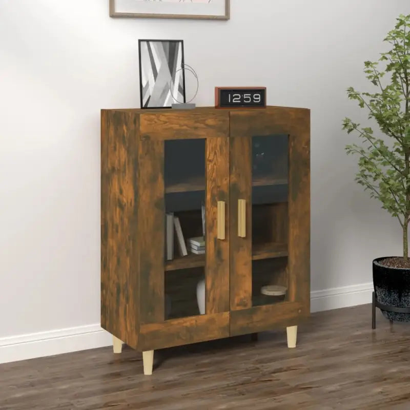 Dressoir met glazen deuren en stevig bewerkt hout voor minimale charme - Gerookt eiken / 1 - Dressoirs & buffetkasten
