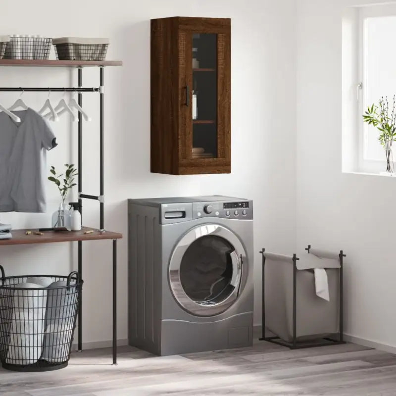 Dressoir met hoogglans wit en bewerkt hout voor een elegante interieur - bruin eikenkleur / 1 - Dressoirs & buffetkasten