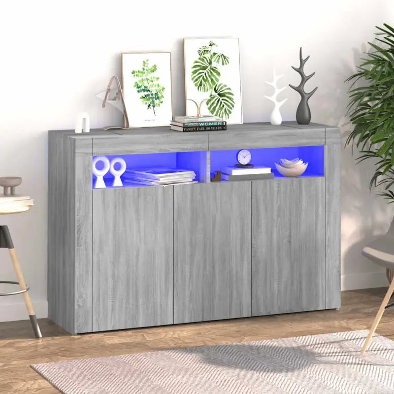 Dressoir met rgb led-verlichting en duurzaam bewerkt hout - Grijs sonoma / 115.5 x 30 x 75 cm / 1 - Dressoirs &