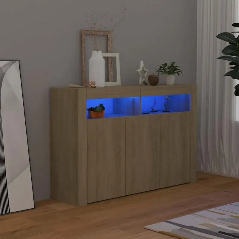 Dressoir met rgb led-verlichting en duurzaam bewerkt hout - Sonoma eiken / 115.5 x 30 x 75 cm / 1 - Dressoirs &