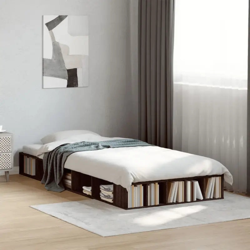 Duurzaam bedframe van bewerkt hout voor een comfortabele slaapkamer - bruin eikenkleur / 90 x 190 cm - Bedden &