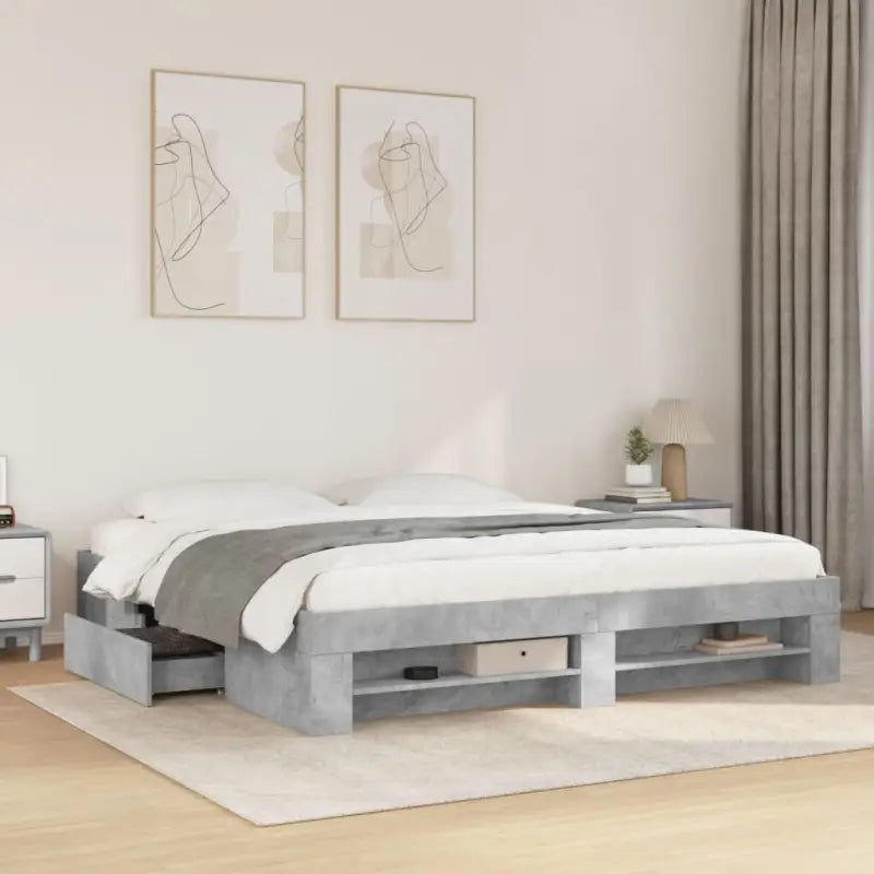 Duurzaam bedframe van bewerkt hout voor een goede nachtrust - Betongrijs / 200 x 200 cm - Bedden & bedframes
