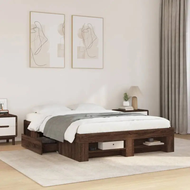 Duurzaam bedframe van bewerkt hout voor een goede nachtrust - bruin eikenkleur / 140 x 190 cm - Bedden & bedframes