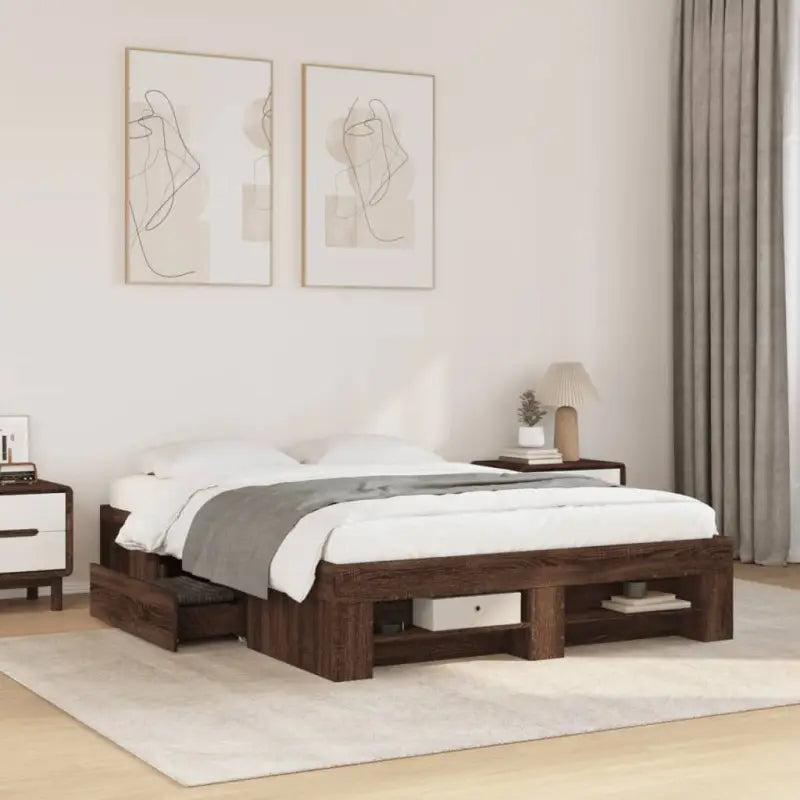Duurzaam bedframe van bewerkt hout voor een goede nachtrust - bruin eikenkleur / 135 x 190 cm - Bedden & bedframes