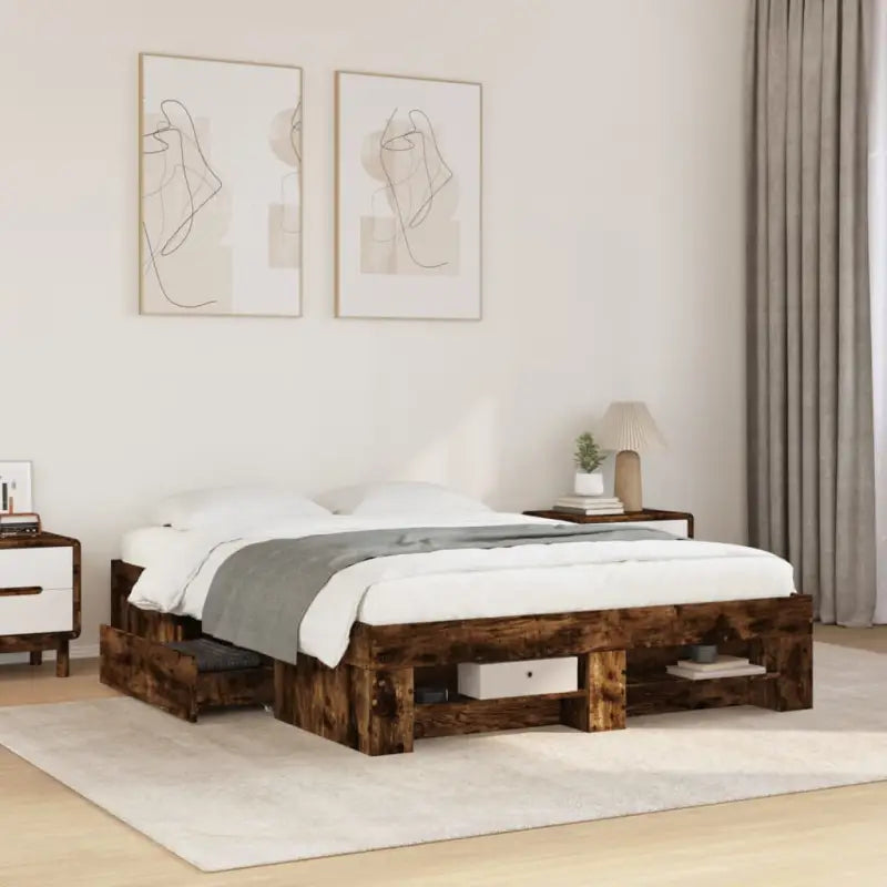 Duurzaam bedframe van bewerkt hout voor een goede nachtrust - Gerookt eiken / 120 x 200 cm - Bedden & bedframes