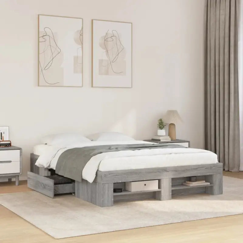Duurzaam bedframe van bewerkt hout voor een goede nachtrust - Grijs sonoma / 135 x 190 cm - Bedden & bedframes