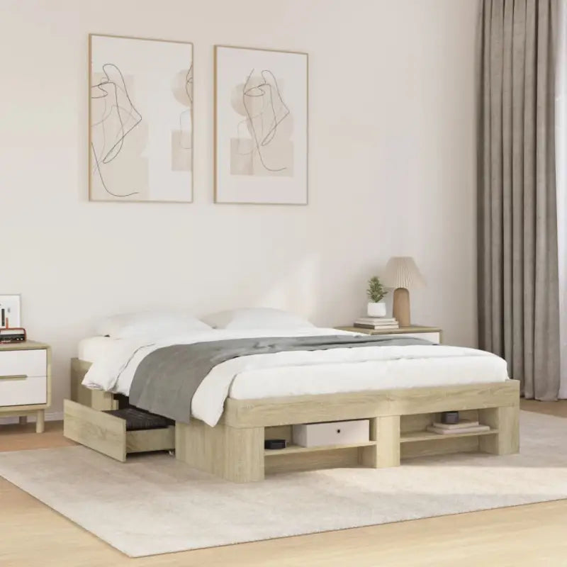 Duurzaam bedframe van bewerkt hout voor een goede nachtrust - Sonoma eiken / 140 x 200 cm - Bedden & bedframes