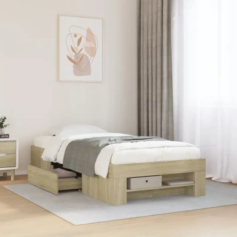 Duurzaam bedframe van bewerkt hout voor een goede nachtrust - Sonoma eiken / 75 x 190 cm - Bedden & bedframes