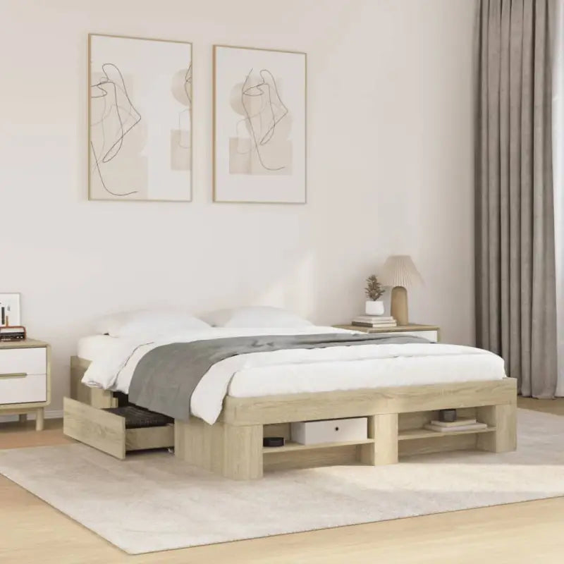 Duurzaam bedframe van bewerkt hout voor een goede nachtrust - Sonoma eiken / 135 x 190 cm - Bedden & bedframes