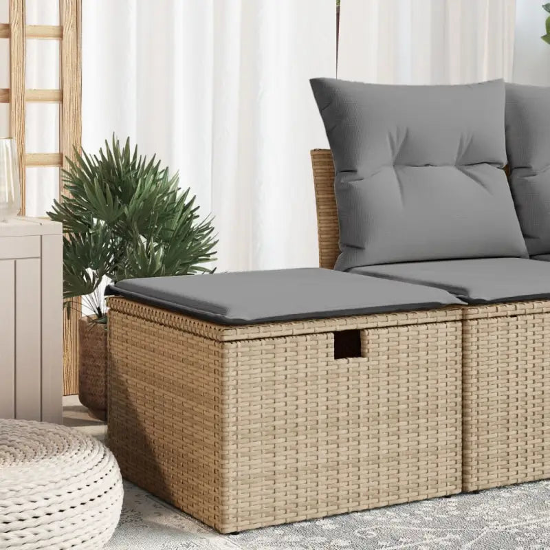 Duurzame tuinkruk met poly rattan en comfortabele zitervaring - Beige en grijs / 1 / met opbergruimte - Tuinpoefs