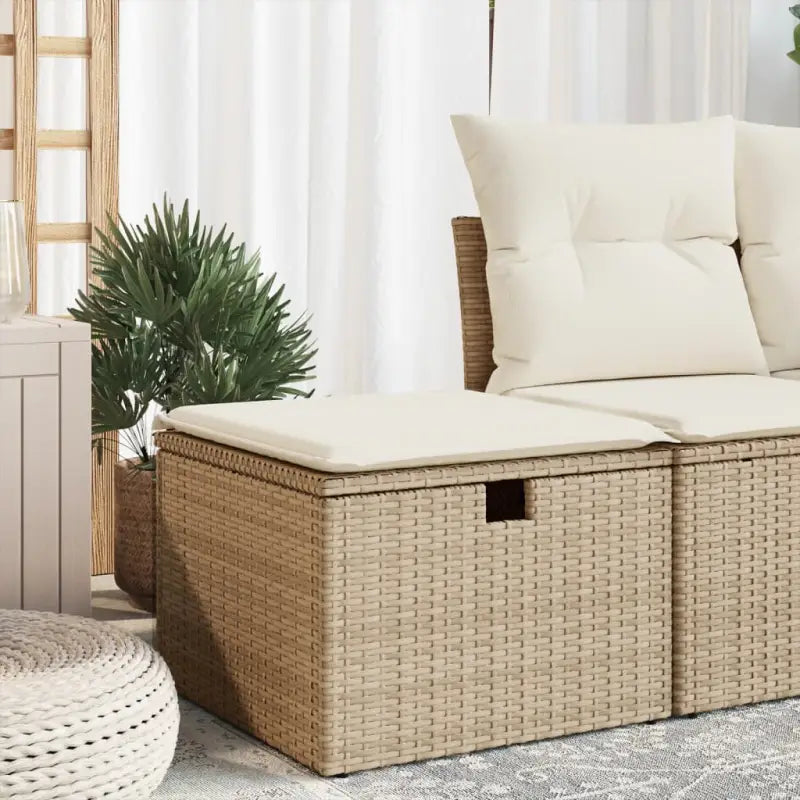 Duurzame tuinkruk met poly rattan en comfortabele zitervaring - beige en crèmekleurig / 1 / met opbergruimte - Tuinpoefs