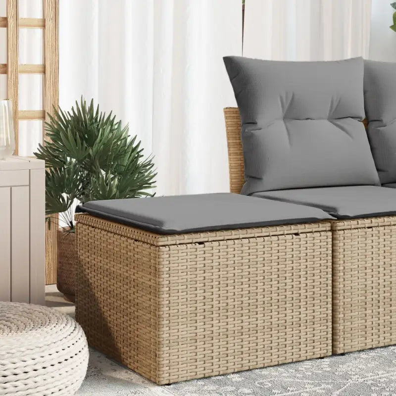 Duurzame tuinkruk met poly rattan en comfortabele zitervaring - Beige en grijs / 1 / zonder opbergruimte - Tuinpoefs