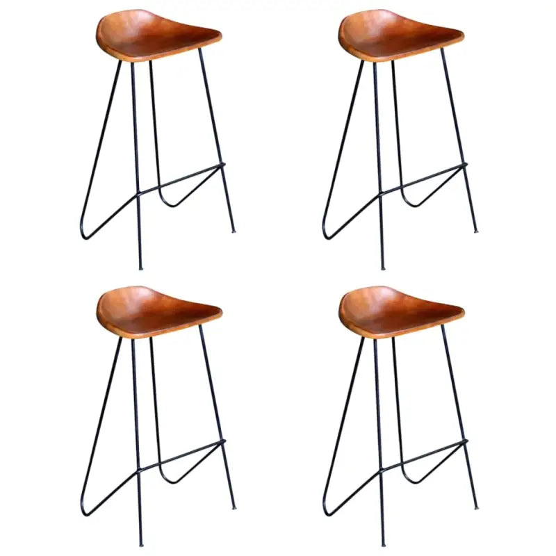 Echte leren barkruk met ijzeren poten voor industriële uitstraling - Bruin / 4 - Barkrukken