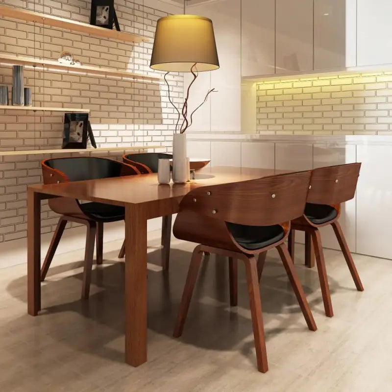 Eetkamerstoel met houten frame en levering bevat comfort en stijl - Zwart en donkerbruin / 4 - Eetkamerstoelen