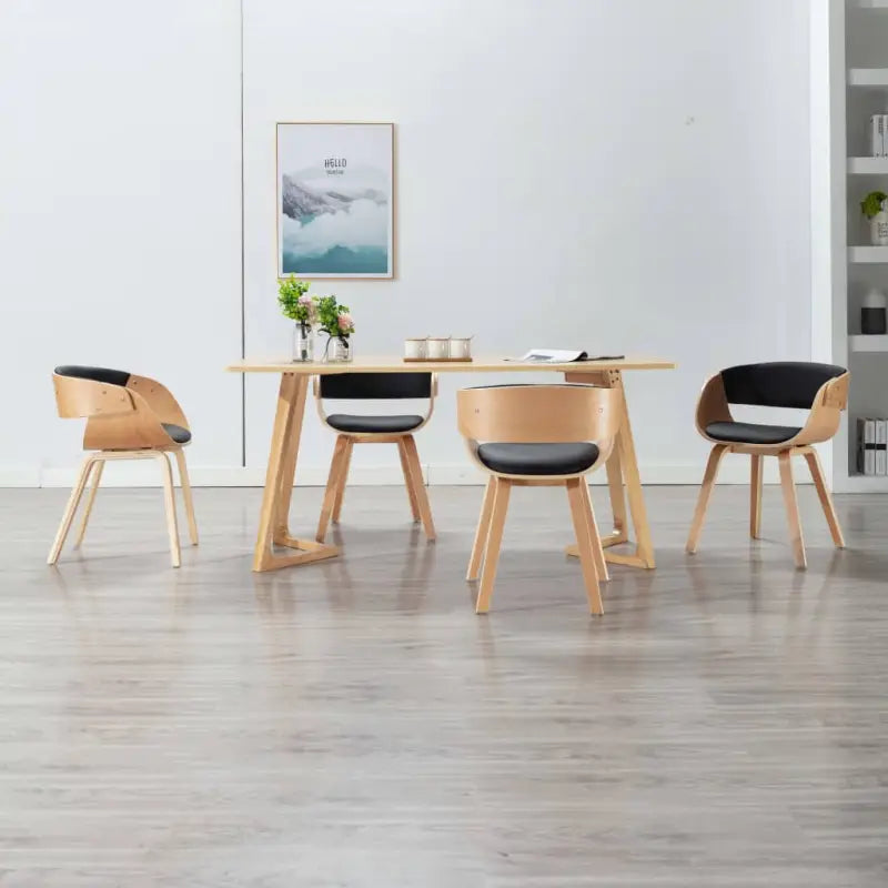 Eetkamerstoel met houten frame en levering bevat comfort en stijl - Zwart en lichtbruin / 4 - Eetkamerstoelen