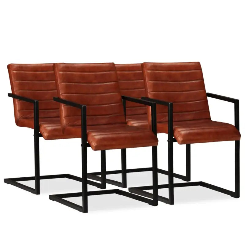Eetkamerstoelen met echt leren zitting en stalen frame inclusief levering - Donkerbruin / 4 / Patroon 1
