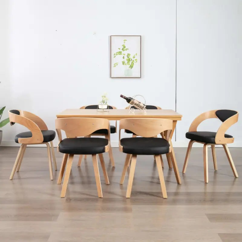 Eetkamerstoelen met houten frame levering bevat elegant en modern ontwerp - Zwart en lichtbruin / 6 - Eetkamerstoelen
