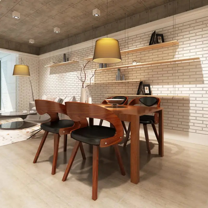 Eetkamerstoelen met houten frame levering bevat elegant en modern ontwerp - Zwart en donkerbruin / 4 - Eetkamerstoelen