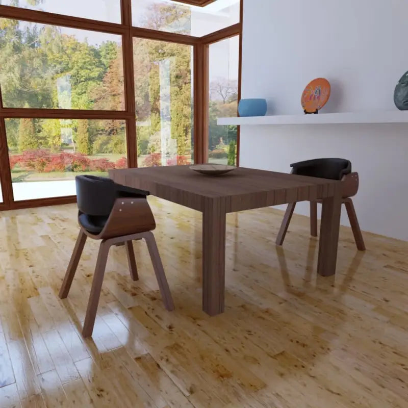 Eetkamerstoelen set met gebogen hout en eenvoudig te reinigen kunstleer - Zwart en donkerbruin / 2 - Eetkamerstoelen