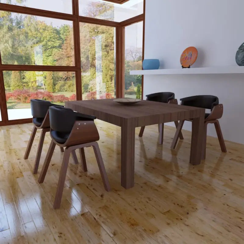 Eetkamerstoelen set met gebogen hout en eenvoudig te reinigen kunstleer - Zwart en donkerbruin / 4 - Eetkamerstoelen