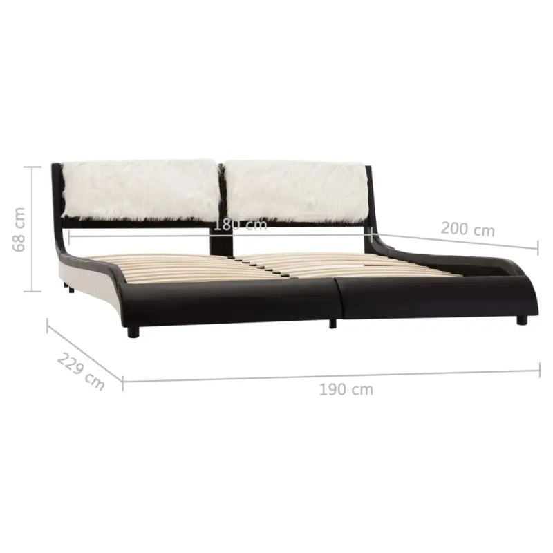 Elegante bedframe met stalen poten voor een moderne slaapkamer uitstraling - zwart en wit (harig hoofdbord) / 180 x 200