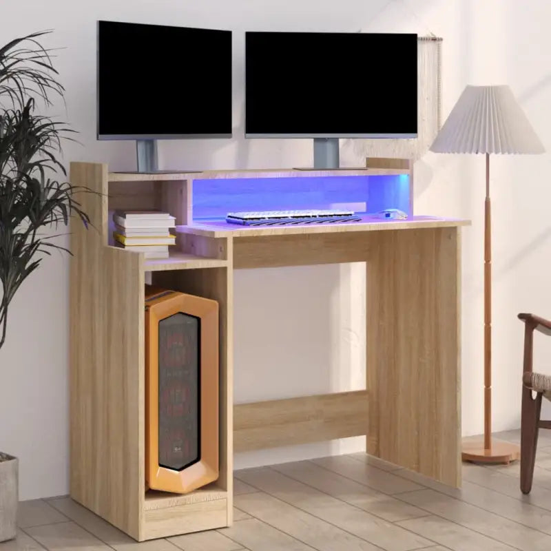 Elegante bureau met praktisch ontwerp en LED-verlichting voor moderne interieurs - Sonoma eiken - Bureaus