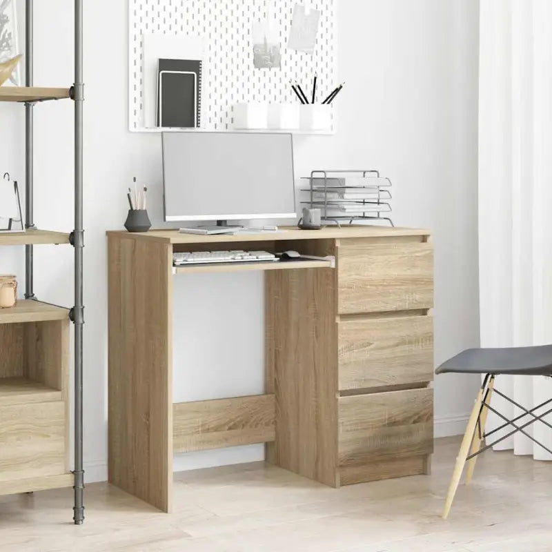 Elegante bureau van bewerkt hout met hoogglans wit afwerking - Sonoma eiken - Bureaus