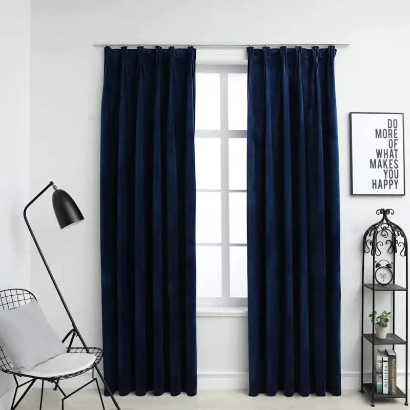Elegante fluwelen gordijnen met metalen haken en snelle levering bevat - Donkerblauw / 140 x 245 cm / 2 - Gordijnen &