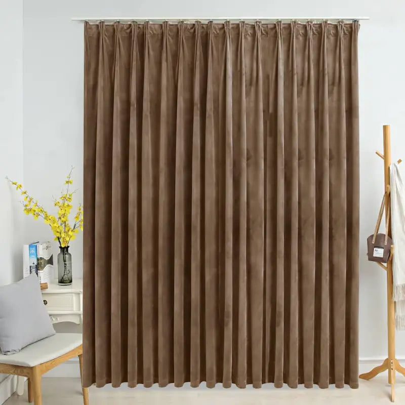 Elegante fluwelen gordijnen met metalen haken voor warmte en privacy - Beige / 1 - Gordijnen & vitrages