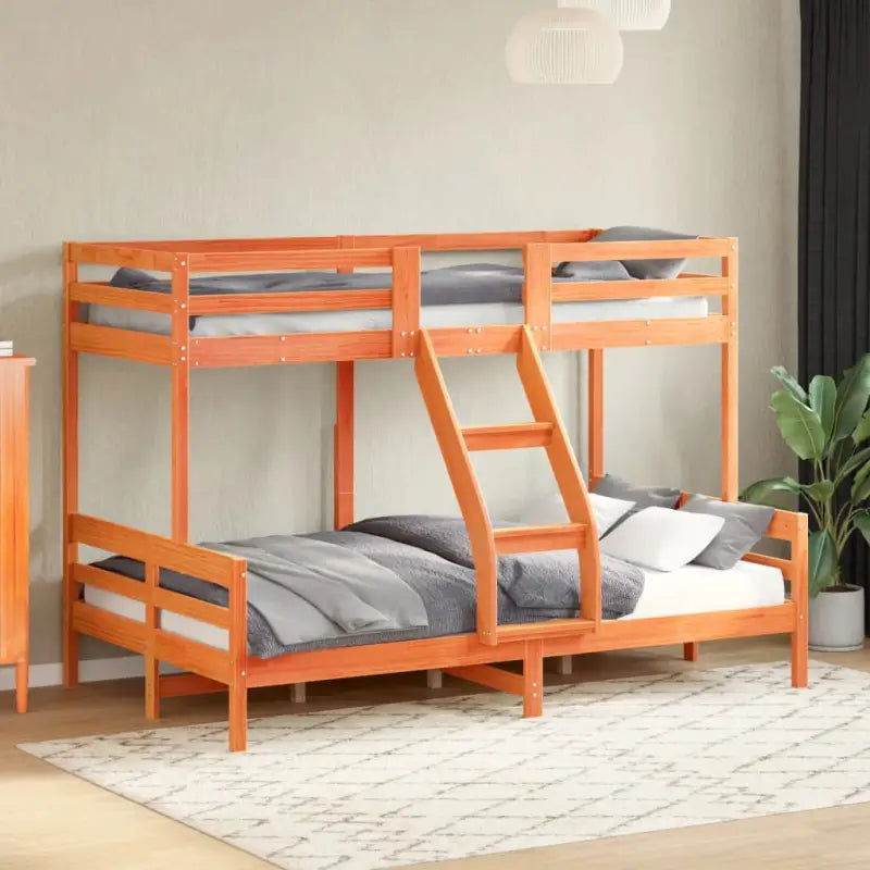 Elegante metalen stapelbed met massief grenenhout voor kleine kamers - Wasbruin / 1 - Bedden & bedframes