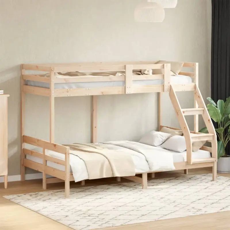 Elegante metalen stapelbed met massief grenenhout voor kleine kamers - Naturel / 1 - Bedden & bedframes