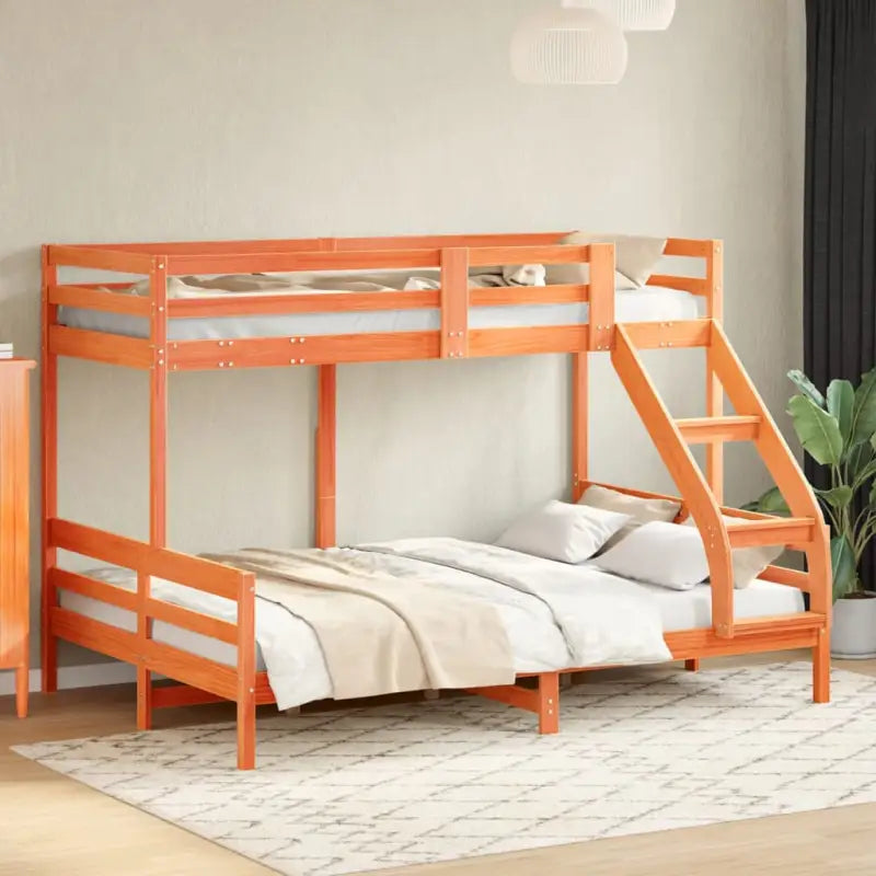 Elegante metalen stapelbed met massief grenenhout voor kleine kamers - Wasbruin / 1 - Bedden & bedframes