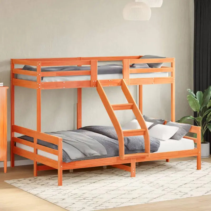 Elegante metalen Stapelbed van Massief Grenenhout voor Kleine Kamers - Wasbruin / 1 - Bedden & bedframes