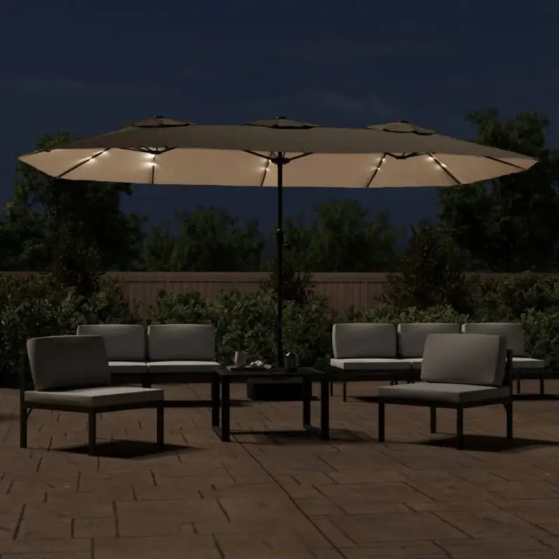 Elegante parasol met dubbel dak en LED-verlichting voor vlakke ondergrond - Parasols en zonneschermen