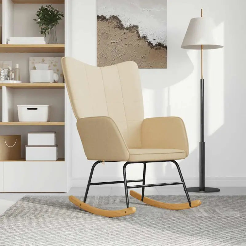 Elegante Schommelstoel met Blokpatroon voor een Modern Interieur - Crème / 1 / Zonder voetensteun - Schommelstoelen
