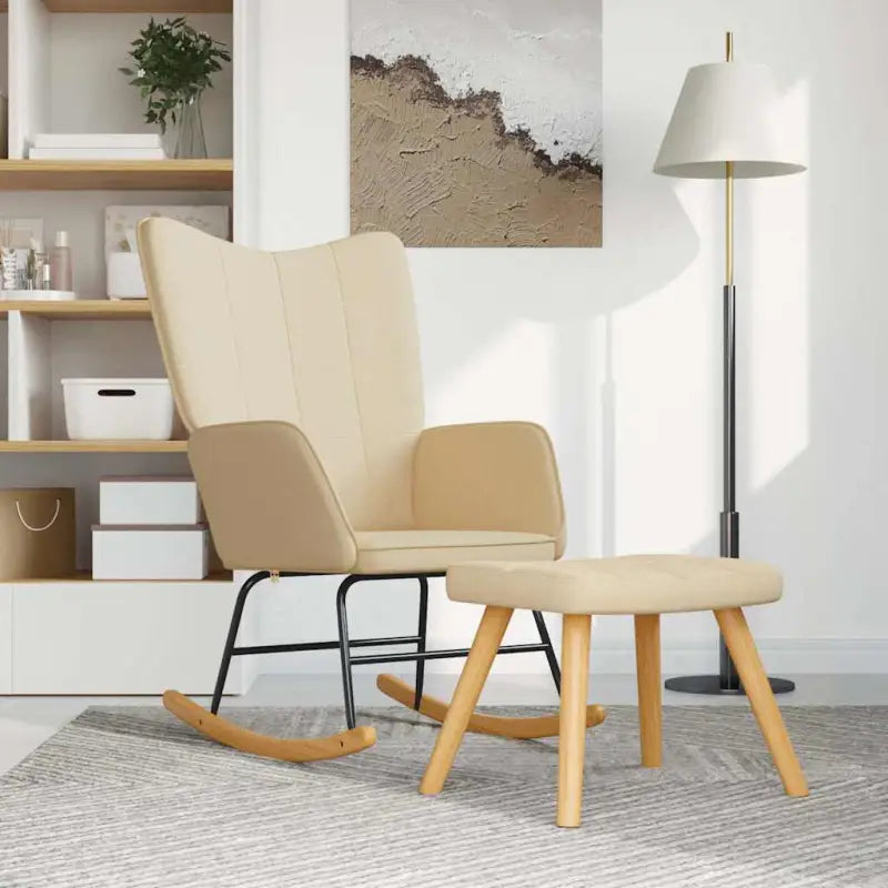 Elegante Schommelstoel met Blokpatroon voor een Modern Interieur - Crème / 1 / Met voetensteun - Schommelstoelen