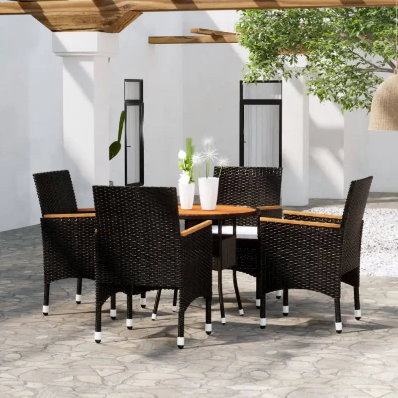 Elegante tuinset met poly rattan en massief acaciahout voor je terras - Zwart - Tuinsets