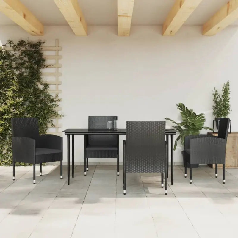 Elegante tuinset met zwart materiaal en poly rattan voor binnen en buiten - 160 cm tafellengte - Tuinsets