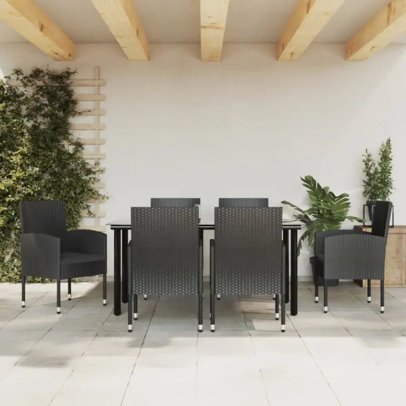 Elegante tuinset met zwart materiaal poly rattan en gehard glas - 160 cm tafellengte - Tuinsets