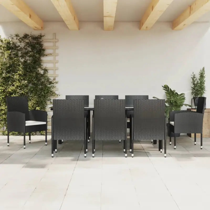 Elegante tuinset van poly rattan met gehard glas in zwart materiaal - 200 cm tafellengte - Tuinsets