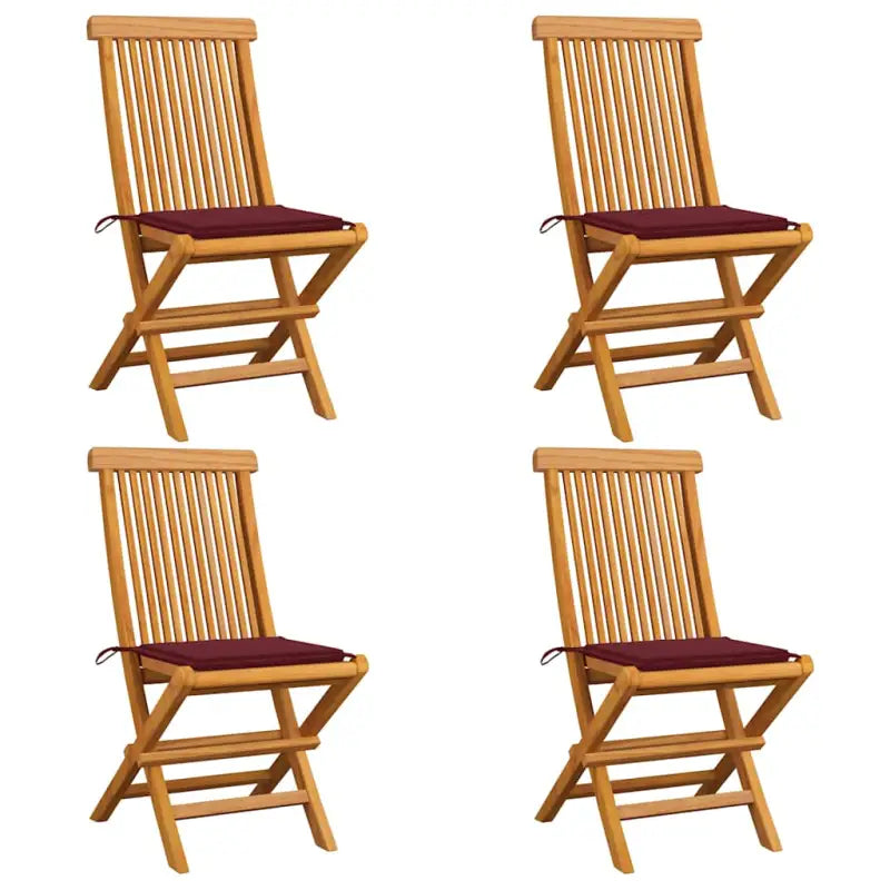 Fijn geschuurde inklapbare houten tuinstoelen met elegant ontwerp - Wijnrood / 4 - Tuinstoelen