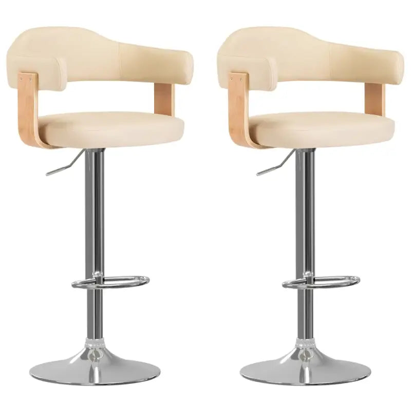 Gebogen hout barkrukken met kunstlederen zitcomfort - Crème en lichtbruin / 2 - Barkrukken