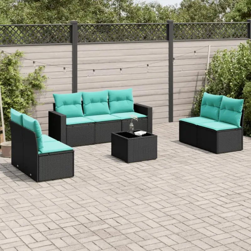 Gepoedercoat staal Lounge set met poly rattan voor comfortabele zitervaring - Zwart en blauw / Met tafel - Tuinsets
